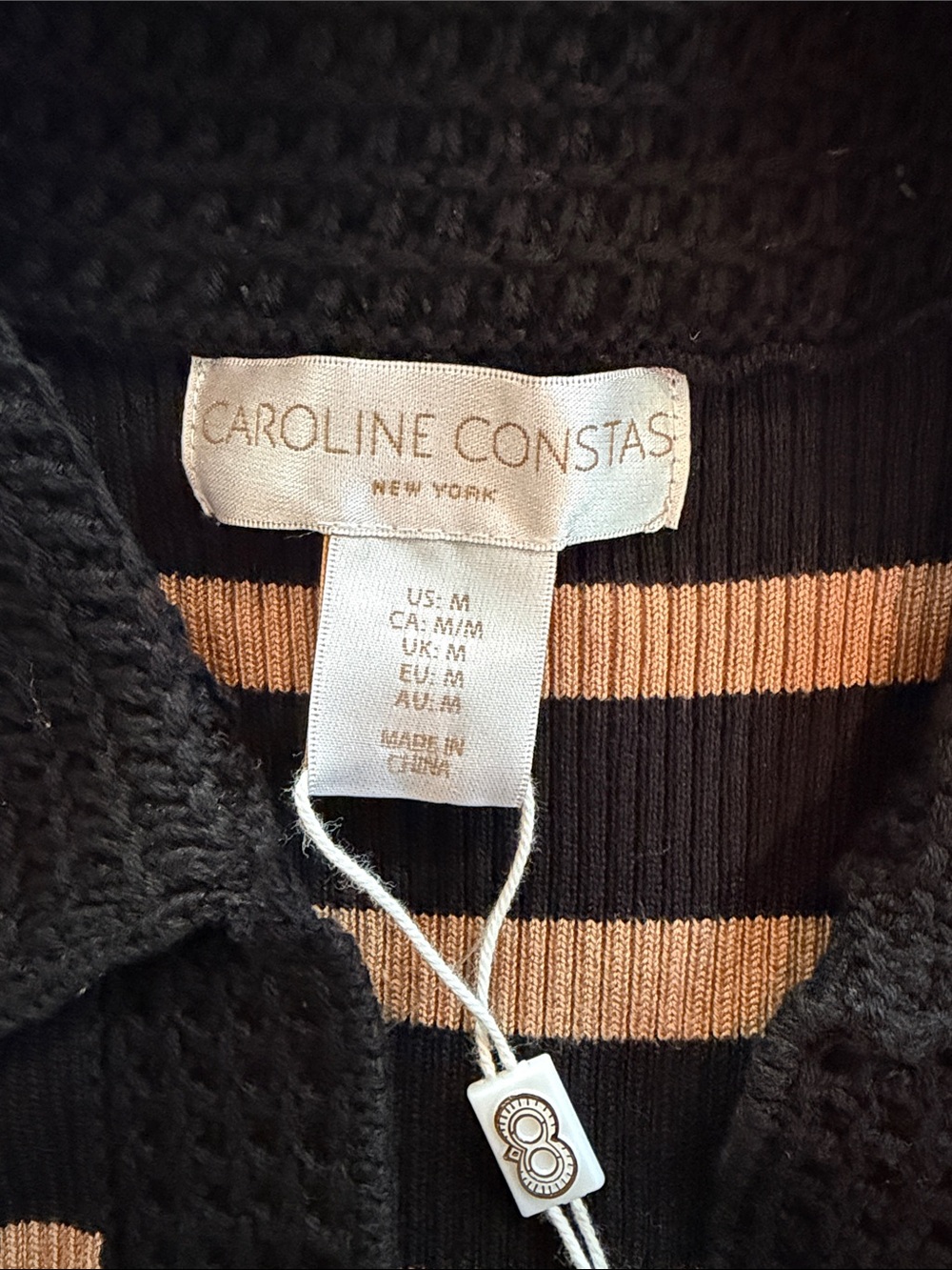 Caroline Constas Black and Tan Striped Polo Knit Dress - Picture 2 of 5